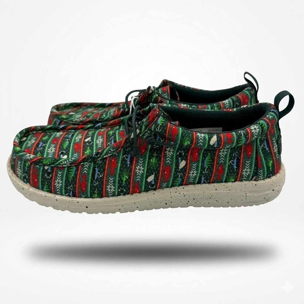 Hey Dude Wally Fishmas Sweater Mens Size 10 Pine Green New Holiday Loafers *NEW* - Picture 3 of 10